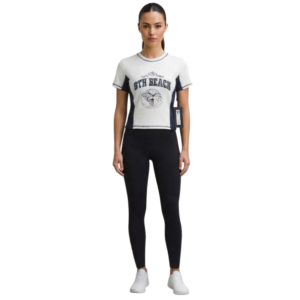 Playera Deportiva Estilo Crop Top con Paneles Laterales y Estampado Y225H60
